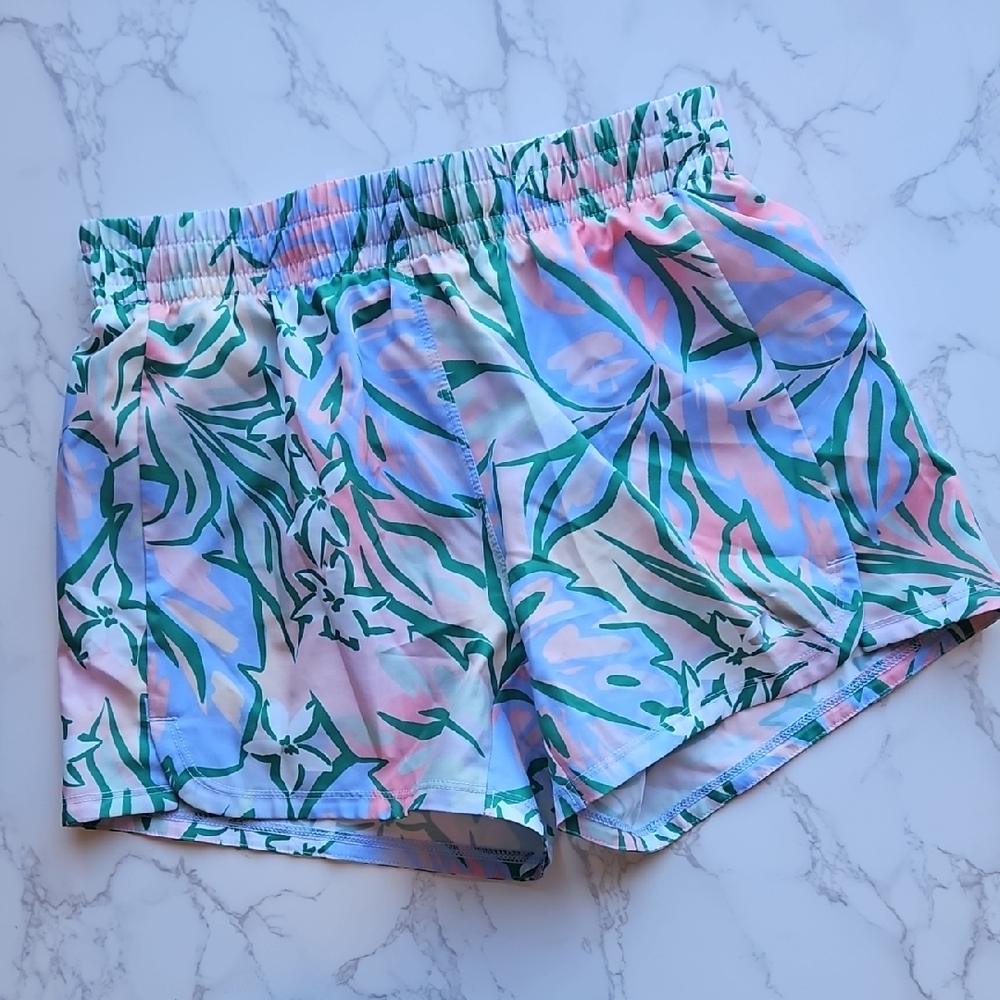 Adidas Colorful Tropical Patterned Athletic Shorts L 14 NWOT